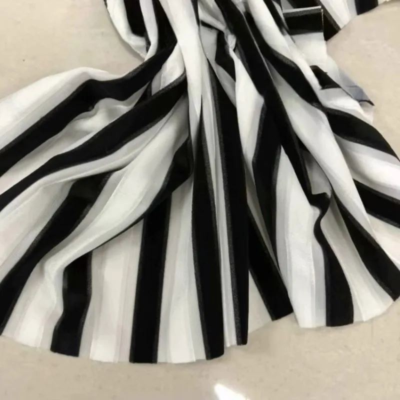 Bright Line Velvet Fabric Elastic Stripes for Cheongsam Dress Clothing Designer Diy Sewing Material Cloth By The Meter