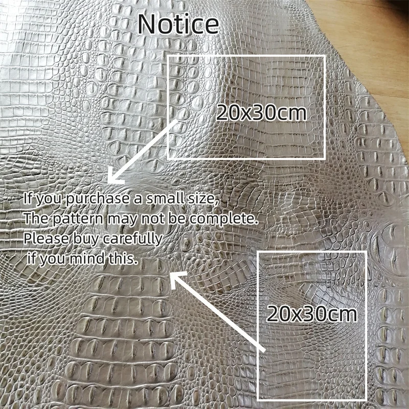 1.1mm Silver Gray Crocodile Embossed Cowhide.Top-Grain Leather.Genuine Leather Material. Handmade DIY For bag.Full-Sheet Cutting