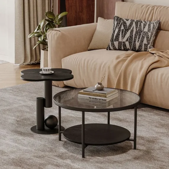 *q forModern Double-Layer Coffee Table Set for Hotel Apartment Living Room Use-Storage Extendable Durable Easy to Clean*