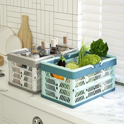 Foldable Picnic Basket Plastic Vegetable Fruit Basket Supermarket Handheld Shopping Basket Portable Camping Storage Basket