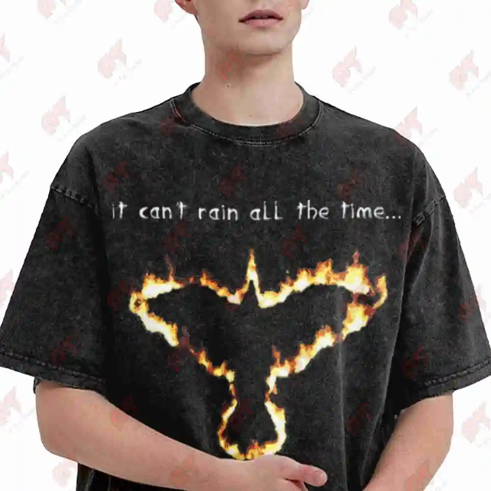 Fiery Crow If It Can't Rain All The Time Vintage Washed Tee Pure Cotton T-Shirt