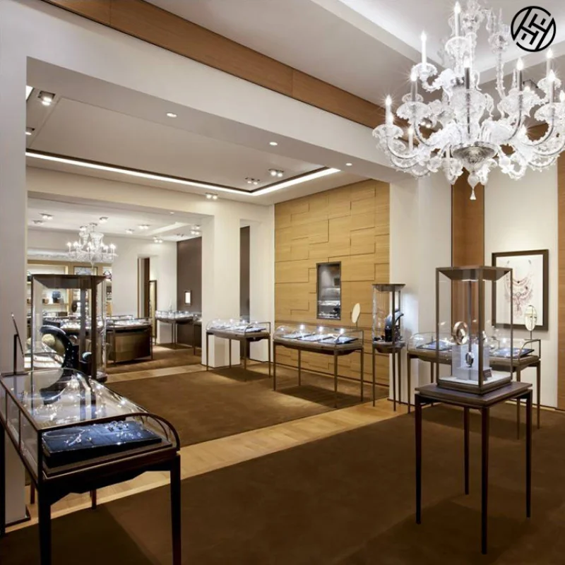 Custom.Luxury Jewelry Shop التصميم الداخلي الفولاذ المقاوم للصدأ الزجاج عرض خزانة المجوهرات عرض المجوهرات المخصصة