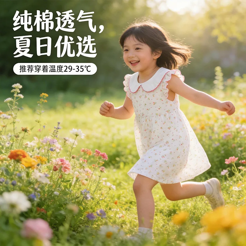 

Small Collar Dress for Cute Babies, Summer Princess Dress, Infant Pure Cotton Sweet Style Dress for Young Children, Fashionable