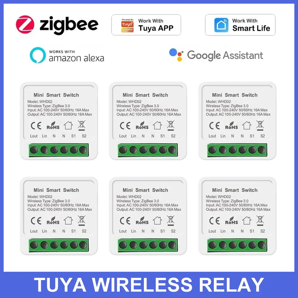 Tuya 16A Zigbee DIY Mini Switch 2 Cara untuk Tuya Smart Life Modul Otomatisasi Relay Kontrol Nirkabel Bekerja dengan Alexa Google Home