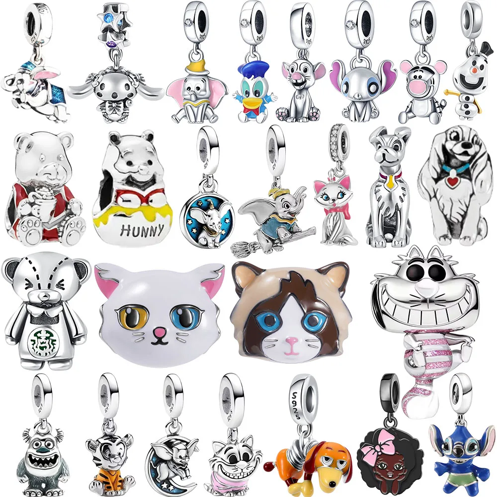 

New Hot Sell 925 Silver Winnie Dumbo Stitch Donald Duck Pendant Charms Bead Fit Original necklace Bracelet keychain DIY Jewelry