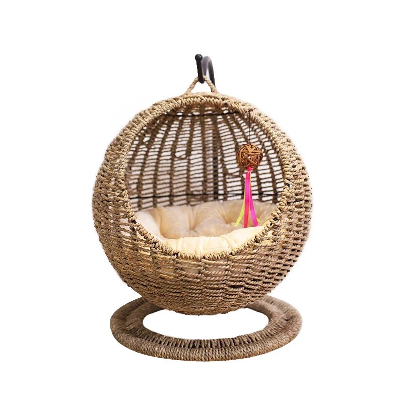 

Rattan Cat Litter Mat Hanging Basket Hammock Semi-enclosed Removable Washable Cat Bed Pet Supplies Cat Beds Kitten Villa