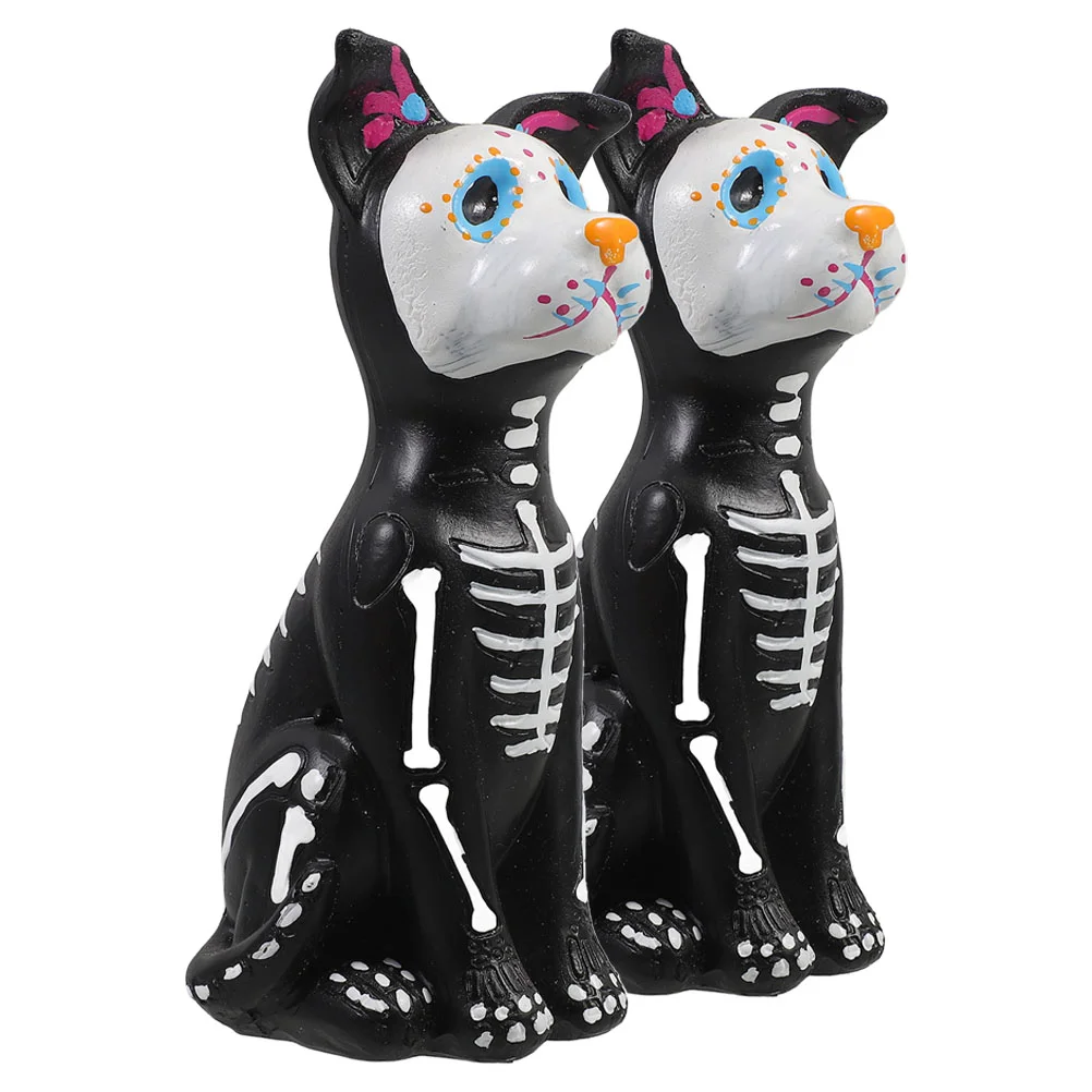 

2 Pcs Halloween Party Toys Puppy Day of The Dead Dog Figurine Resin Statue Crafts Spooky Decorations Child