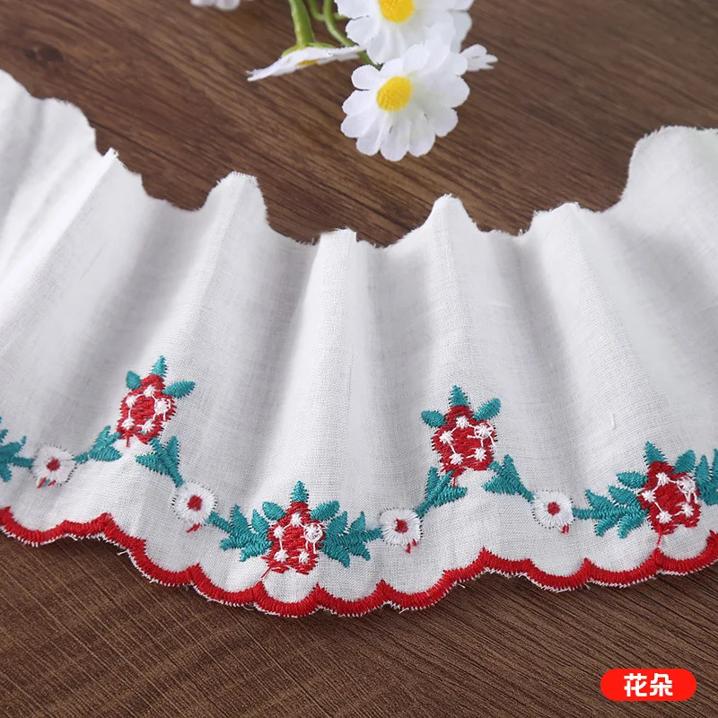 3 Yards 8cm cotton fabric floral embroidered lace Colourful cherry blossom lace Garment trimmings DIY home décor Tie-up webbing