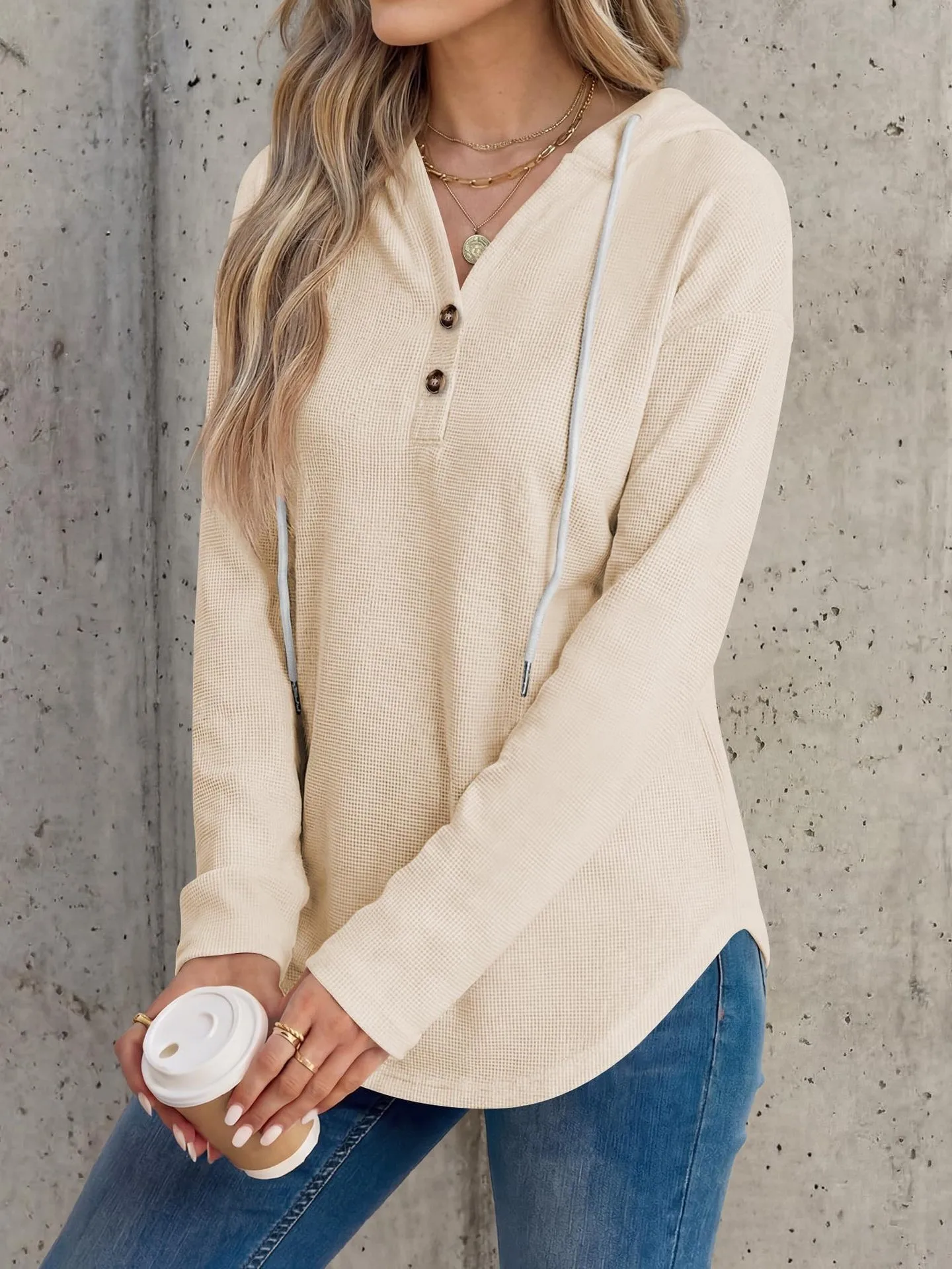 Casual Pullover Hoodie with V Neck Regular Length American and European Style Regular Sleeve Autumn Long Sleeve Women Hoodie
