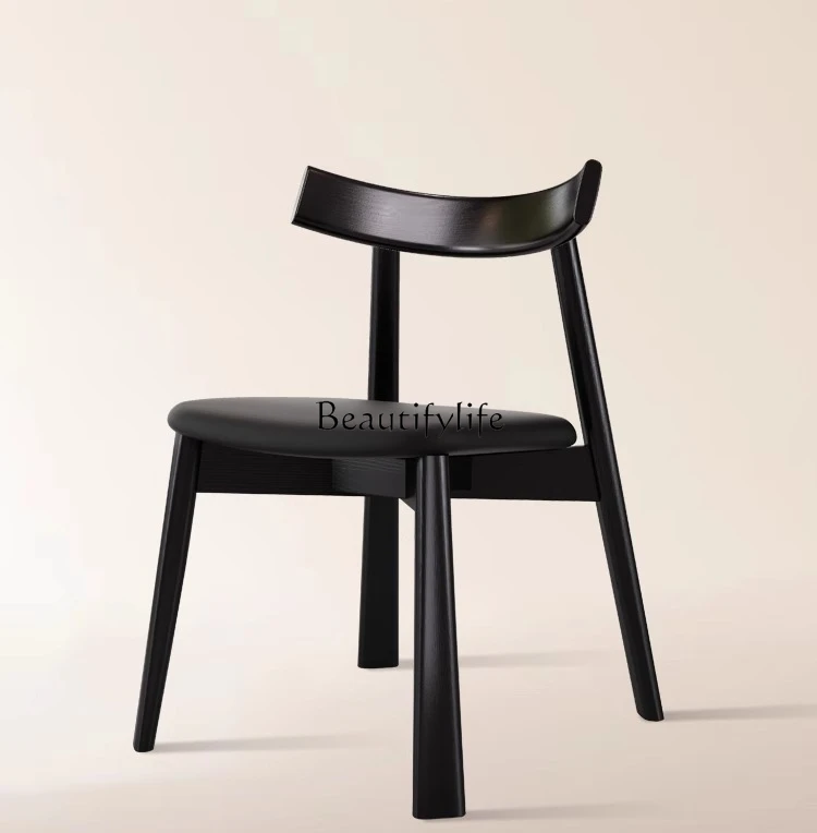 

*Nordic solid wood dining chair home antique retro black chair ash wood