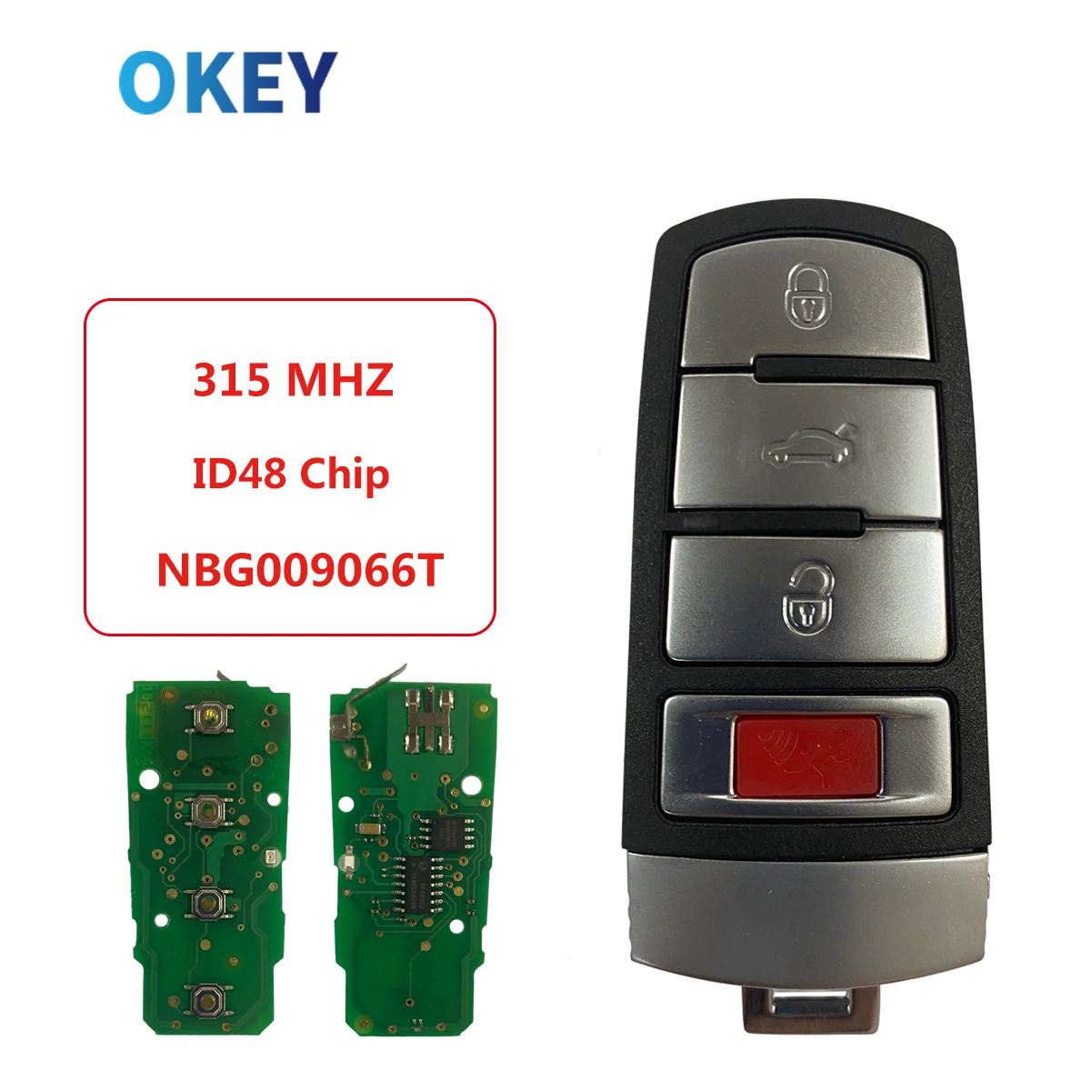 Okey-Clé de voiture télécommandée, ASK, 315MHz, ID48, 3 + 1 boutons, VW, Volkswagen Passat 2006-2013 CC 2009-2015, FCCID, NBG009066T