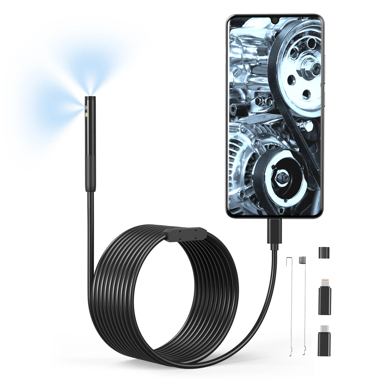 1920*1440 Endoscope Camera w/ 6+1 LED Light 2 Camera Inspection Camera TYPE-C to Micro, TYPE-C to iOS 300cm/118inch Snake Cable