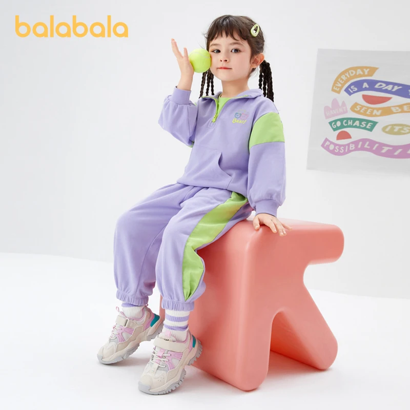 Balabala Toddler 2023 Girl Suit Spring Autumn Suit Two-Piece Contrasting Color Stitching Sports Suit