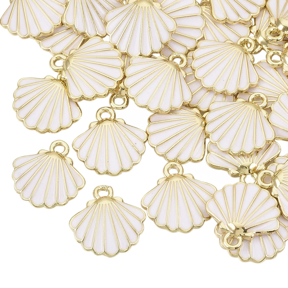 10pcs Scallop Alloy Enamel Charms Light Gold Color Shell Pendant for Necklace Bracelet Earring DIY Jewelry Craft Making Findings