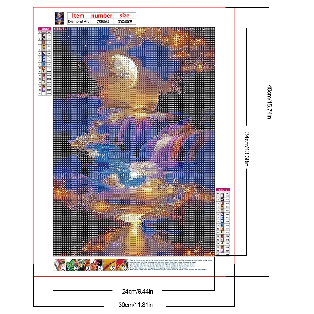 

4pcs Moonlight 5D DIY Full Drill Round Diamond Painting Kit Home Decor 30x40cm