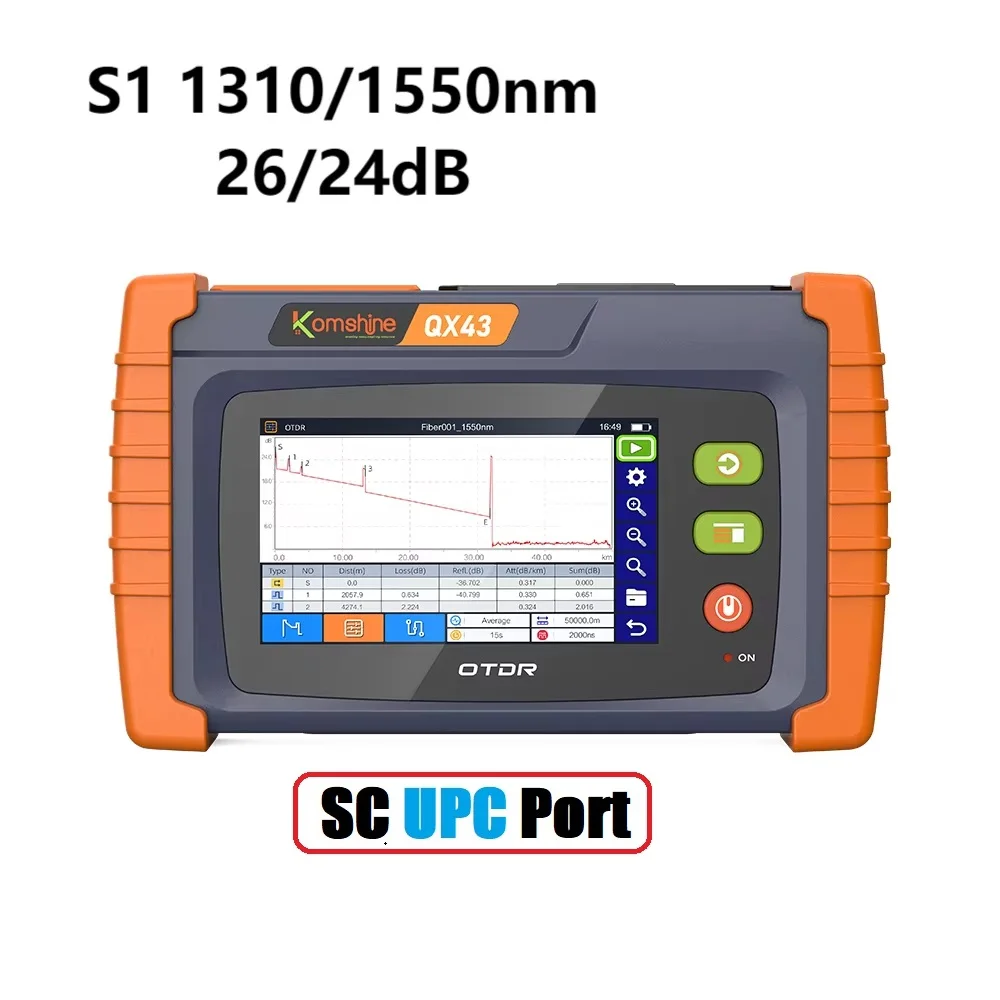 KOMSHINE FTTX OTDR QX43 SM/PON touchscreen OTDR tot 9 golflengten W/OPM, VFL, OLS, RJ45-functie SC/FC-tips kunnen veranderen