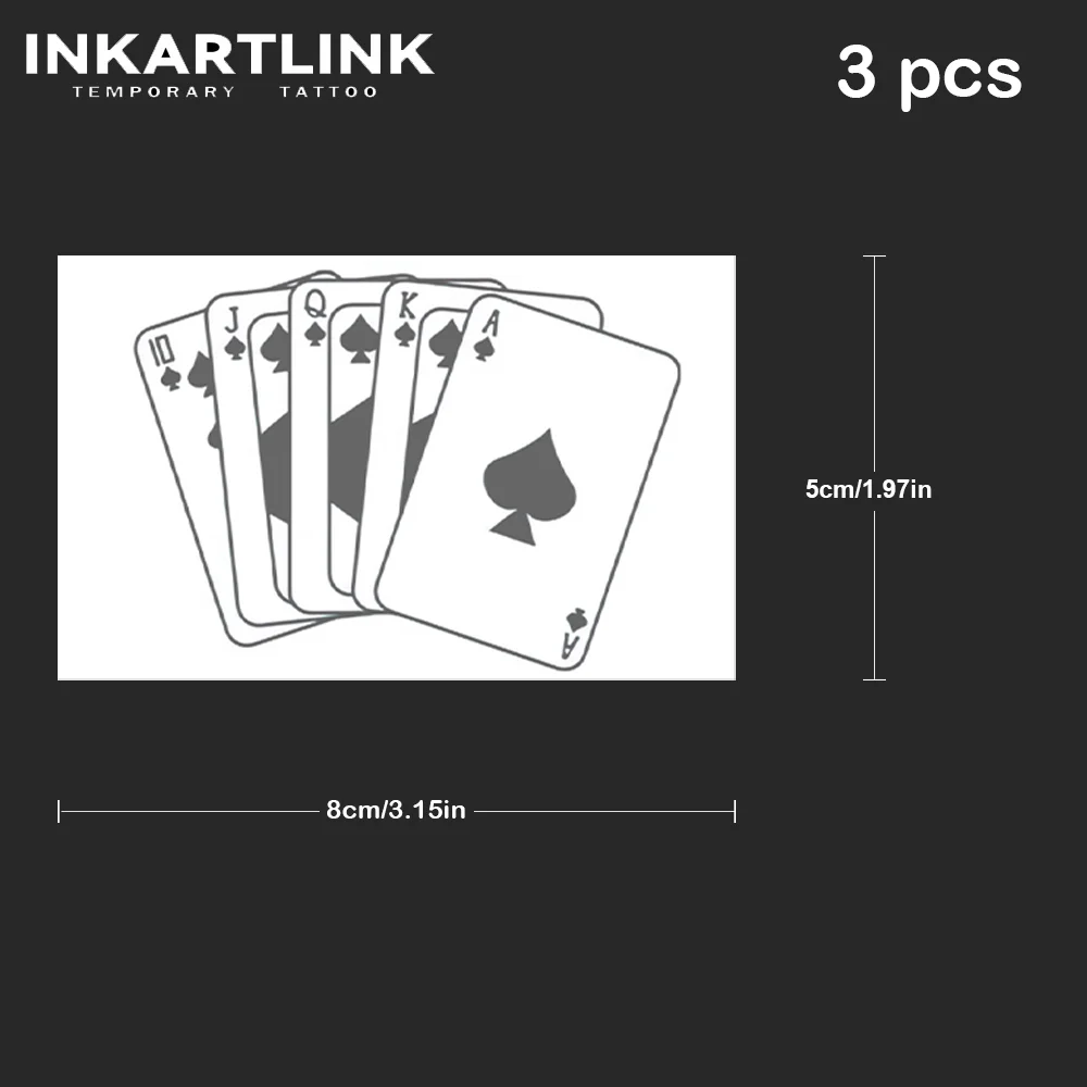 3 pcs Poker Temporary Tattoo,Lasts To 15 Days New Technology Magic Waterproof Semi Permanent Sticker. view 4