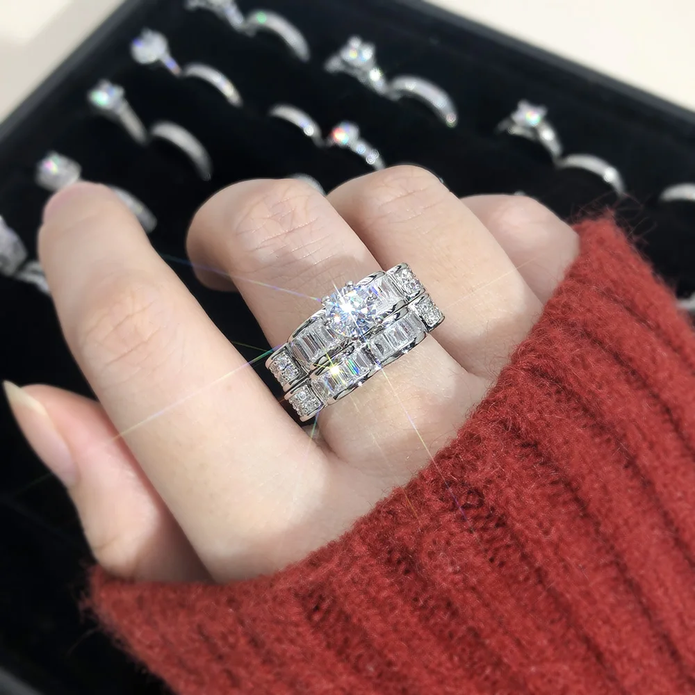 Purple Six-claw Zircon CZ Crystal Elegant Wedding Engagement Rings Set For Women Fashion Brand Jewelry YG010