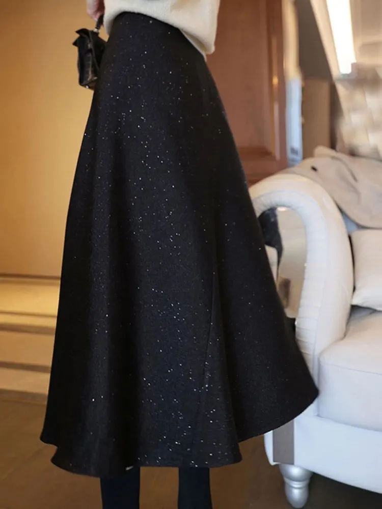 

Muh Heavy Embellied Тонкая юбка трапециевидной формы с высокой талией и блестками Ele Agel Универсальная красивая высококачественная юбка с запахом...