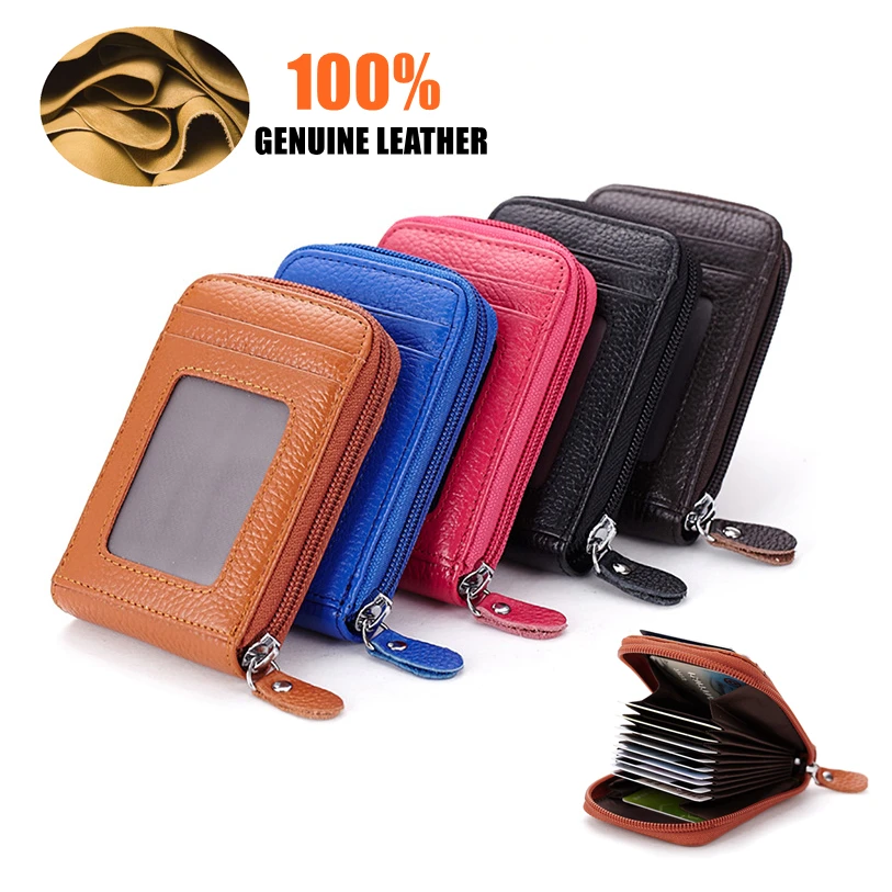 100% Genuine Leather Credit Card Holder Men Women Wallet Bank  Leather Wallets Clip Designer Cardholder