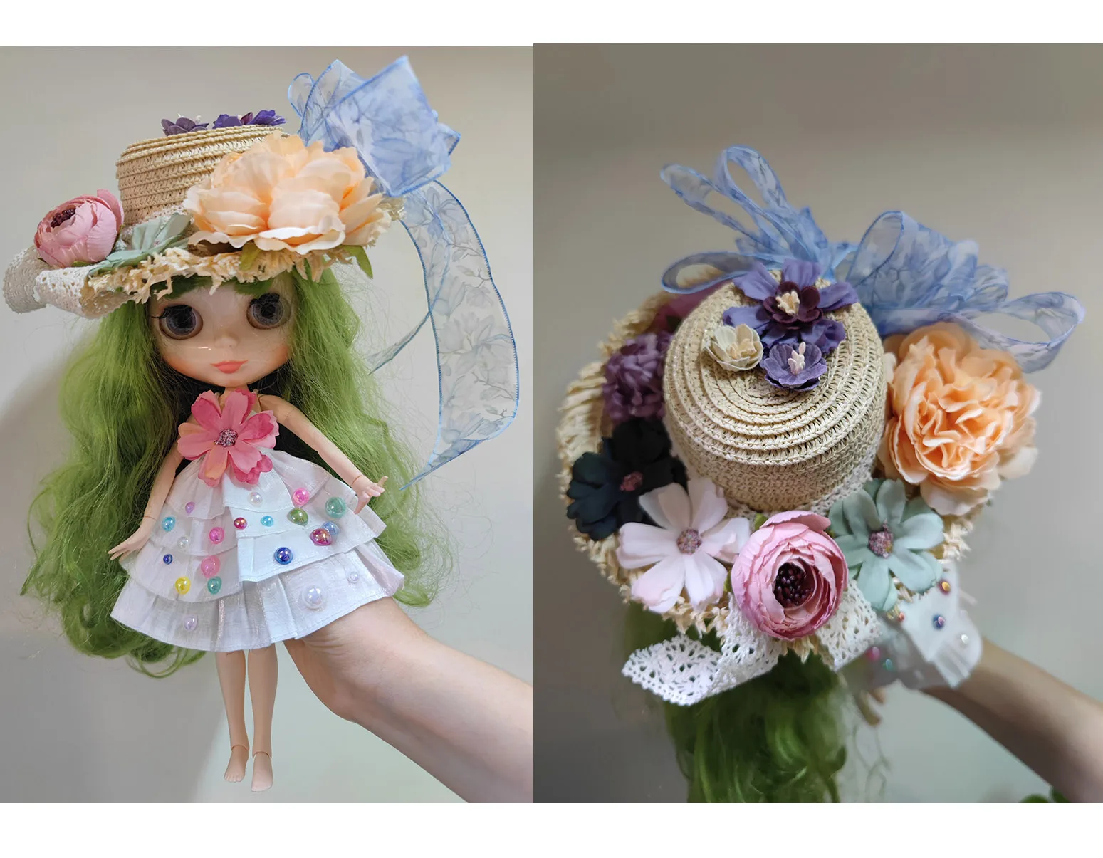 BJD Blythe Clothes abito colorato stile caramella e cappello a fiori 1/6 bambole da 30cm (adatto per pullover, Ob24, Licca)