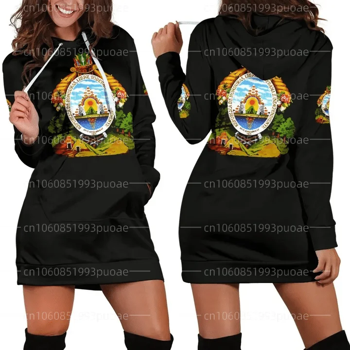 

Love Honduras Country Flag New Harajuku Novelty 3D Print Autumn Hoodies Dress Women Casual Wear Long Sleeve Hooded Dress