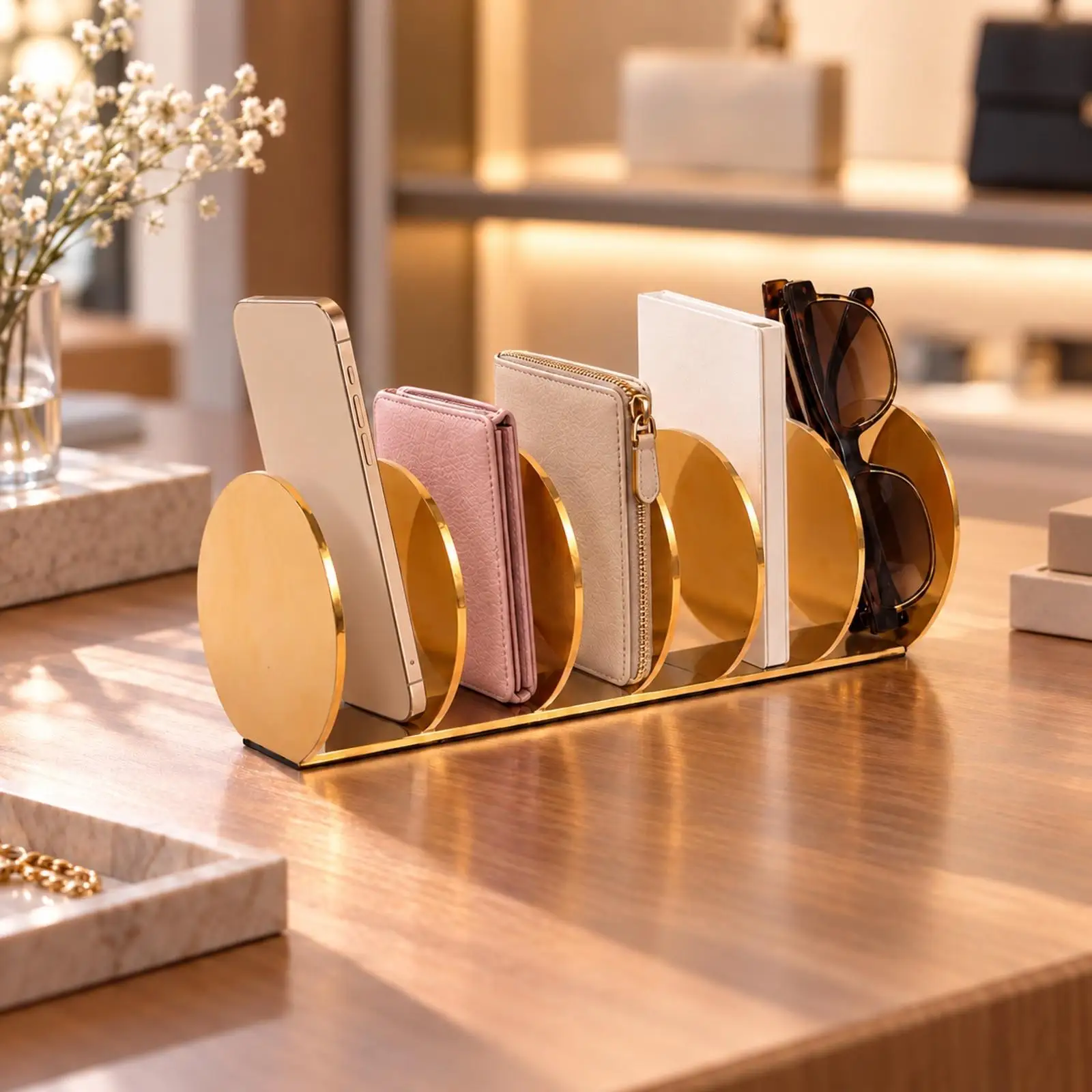 Freestanding Tabletop Display Rack Reflective Display Rack with Circular Divider Panels Countertop for Retail Counters,