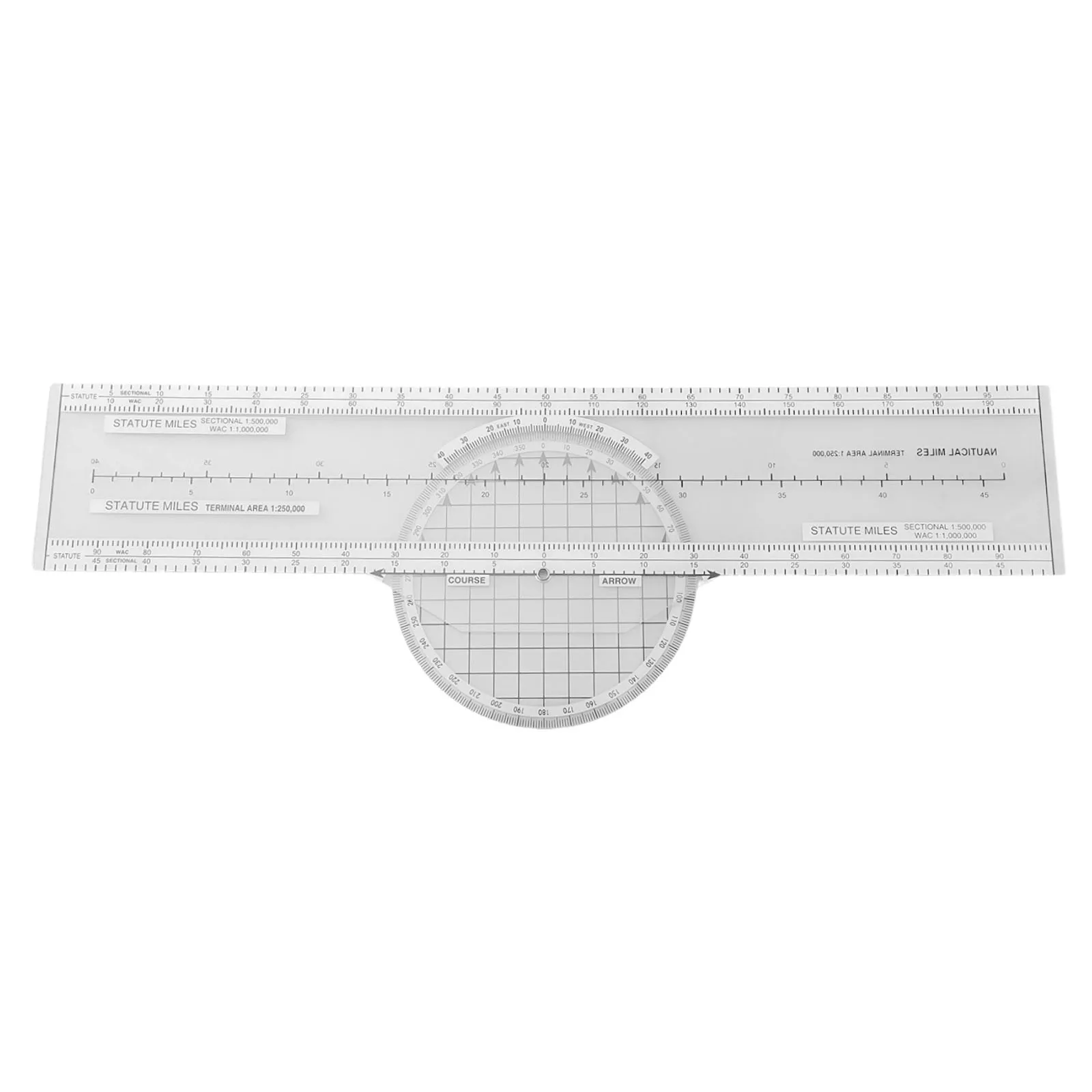 1pc Aviation Aircraft Navigation Plotter 360 Degrees Rotating Aviation Plotter Slide Ruler ABS Transparent