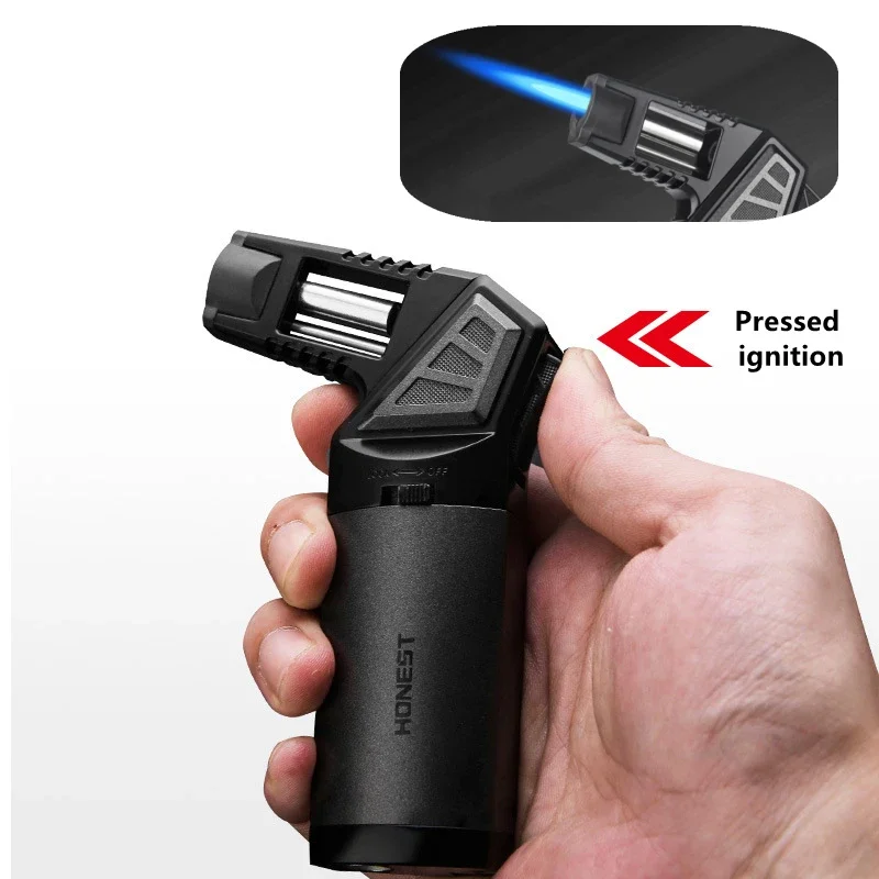 

HONEST Cigar Lighter With Cigar Drill Metal Straight Punch Inflatable Torch Lighter Outdoor Portable High Temperature Igniter