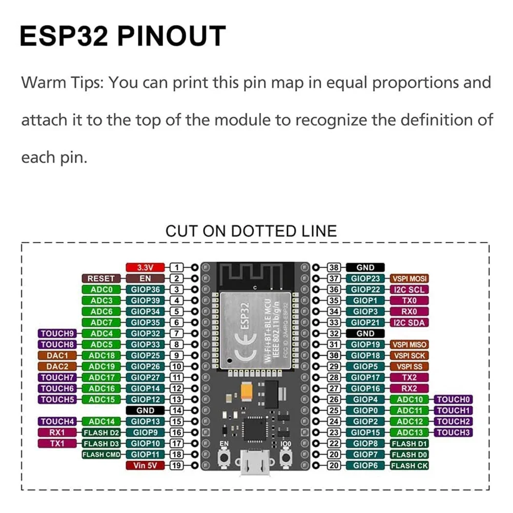 ESP-WROOM-32 GPIO 1 Into 2 Breakout Board ESP32 Expansion Board 38PIN Narrow Version Dual Core CPU WiFi Bluetooth-compatible