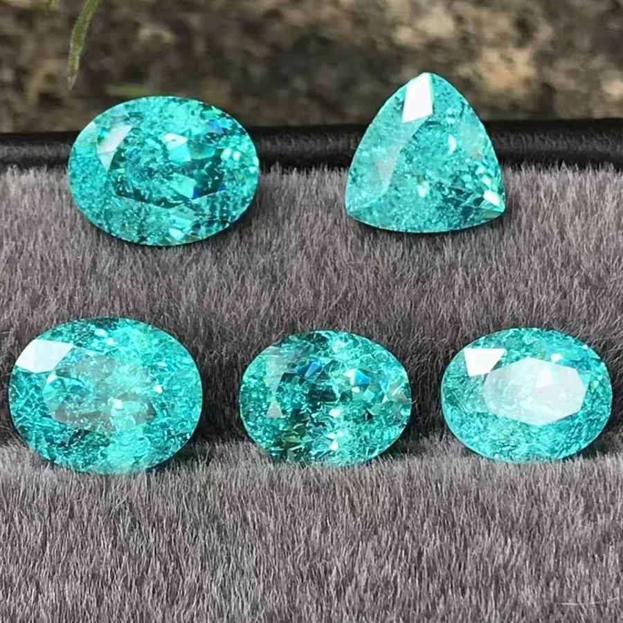 مختبر نمت Paraiba شكل بيضاوي متصدع قطع الجليد التورمالين الأحجار الكريمة DIY بها بنفسك صنع المجوهرات المواد تحديد شهادة AGL