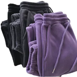 Calça de lã grossa e larga feminina, calça esportiva casual, corredores quentes, roupas esportivas femininas, moda outono e inverno