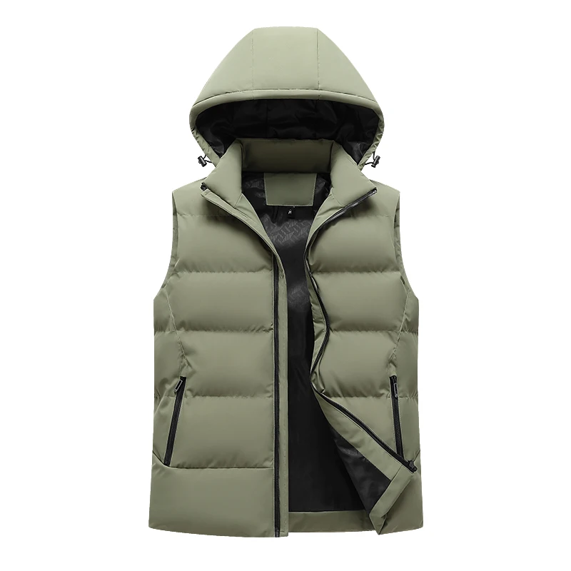 Men's Workwear Vest Autumn and Winter Men's Outdoor Loose Warm Detachable Hat Sleeveless Jacket Solid Color Versatile Coat 5XL