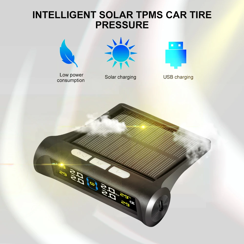 Solar Car TPMS Tire Pressure Alarm Digital Colorful Display 4 External Sensors Waterproof Tire Presssure Monitoring System