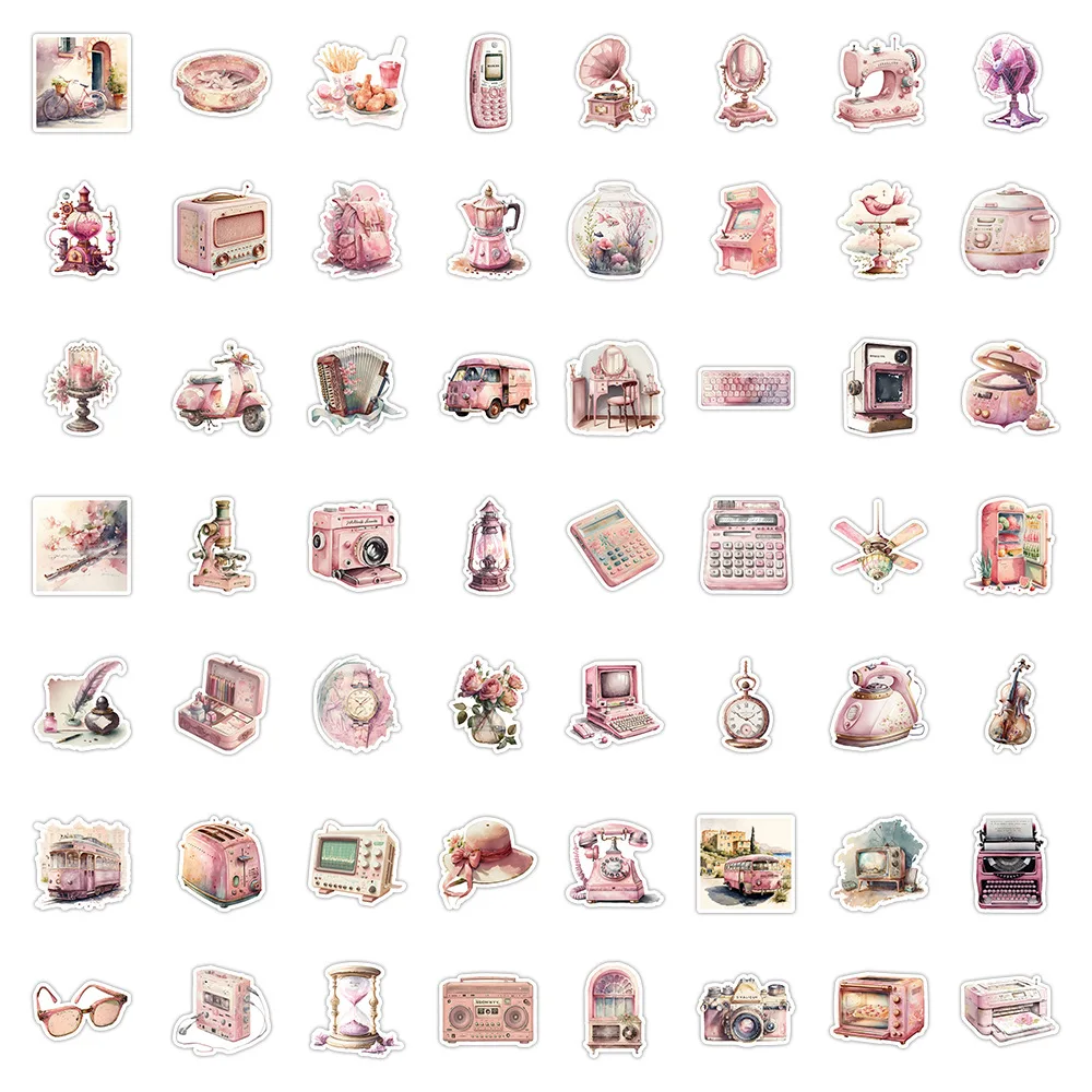 10/30/60PCS Ins Style Cartoon Pink Stickers Cute Vintage Decals DIY Scrapbook Laptop Phone Car Suitcase Bike PVC Waterproof Toys