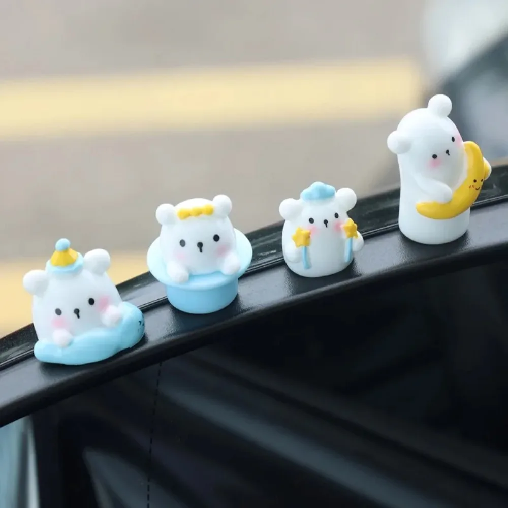 4Pcs New Animal Doll Car Ornaments Resin Cute Cartoon Bear Figures Desk Ornament Car Interiors Decoration