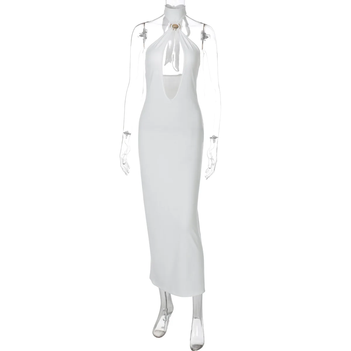 Bangniweigou sexy corte sem costas vestido halter para mulheres rendas pescoço sem mangas festa noturna branco vermelho robe