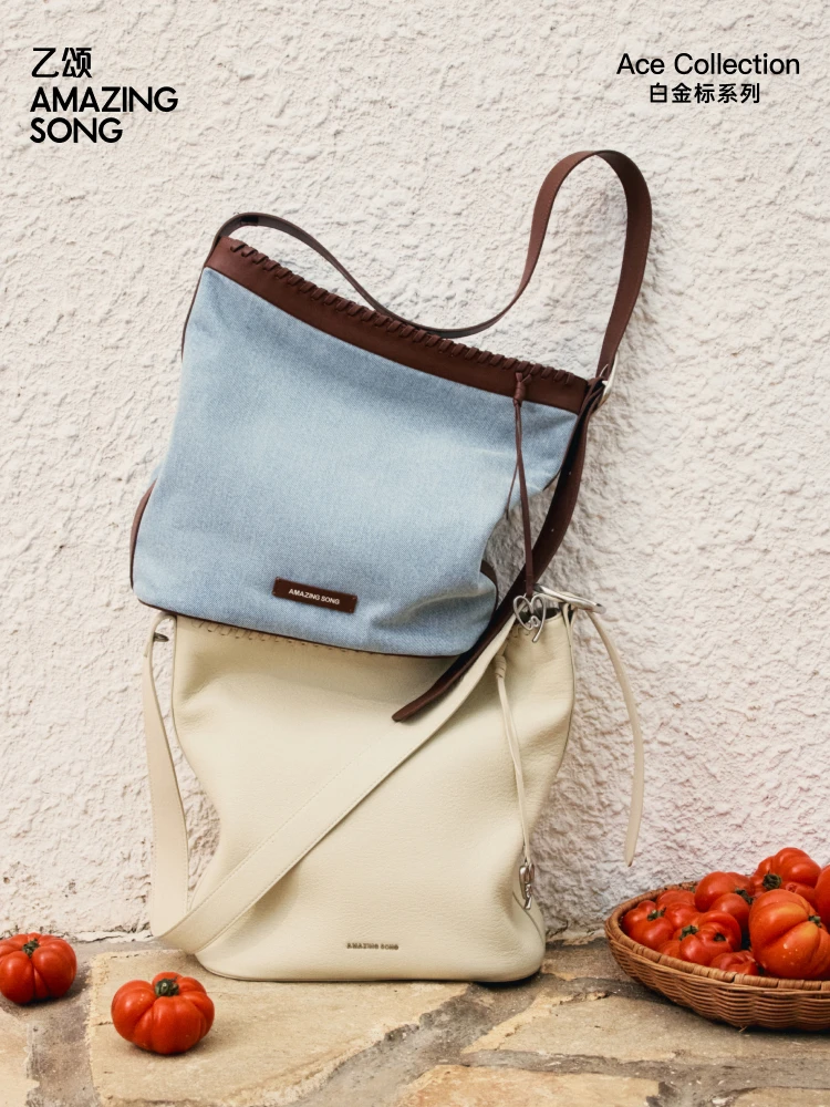 Amazing Song Original Design Love TA Woven Bucket BagTop Grain Leather Women Casual Shoulder Bag Summer Collection view 3