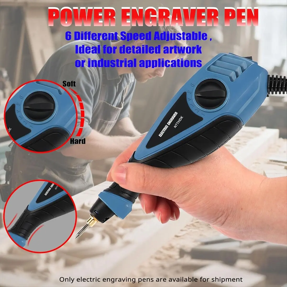 A95G Engraver Pen, 25W 6 Speed Engraving Pen for Metal, Wood, Glass and Plastic, Handheld Engraving -Tool US Plug