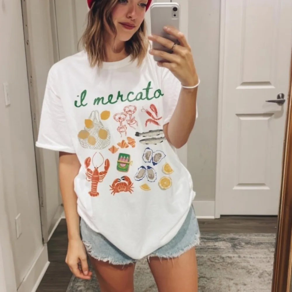Il Mercato camisa mercado italiano camisa sardinas camisa ostras Tops langosta ropa pescador estético sudadera mariscos Tops