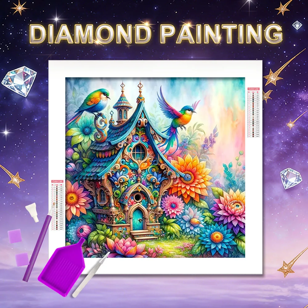 HUACAN Diamantmalerei Haus Vogel Landschaft 5D DIY Diamantmosaik Neue Kollektion Sonnenblume Wanddekoration Handgefertigt