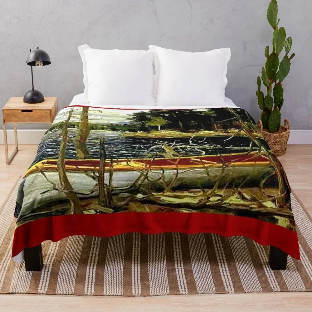 THE CANOE : Vintage 1917 Tom Thomson Algonquin Park Art Print Throw Blanket Soft Beds Weighted Blankets