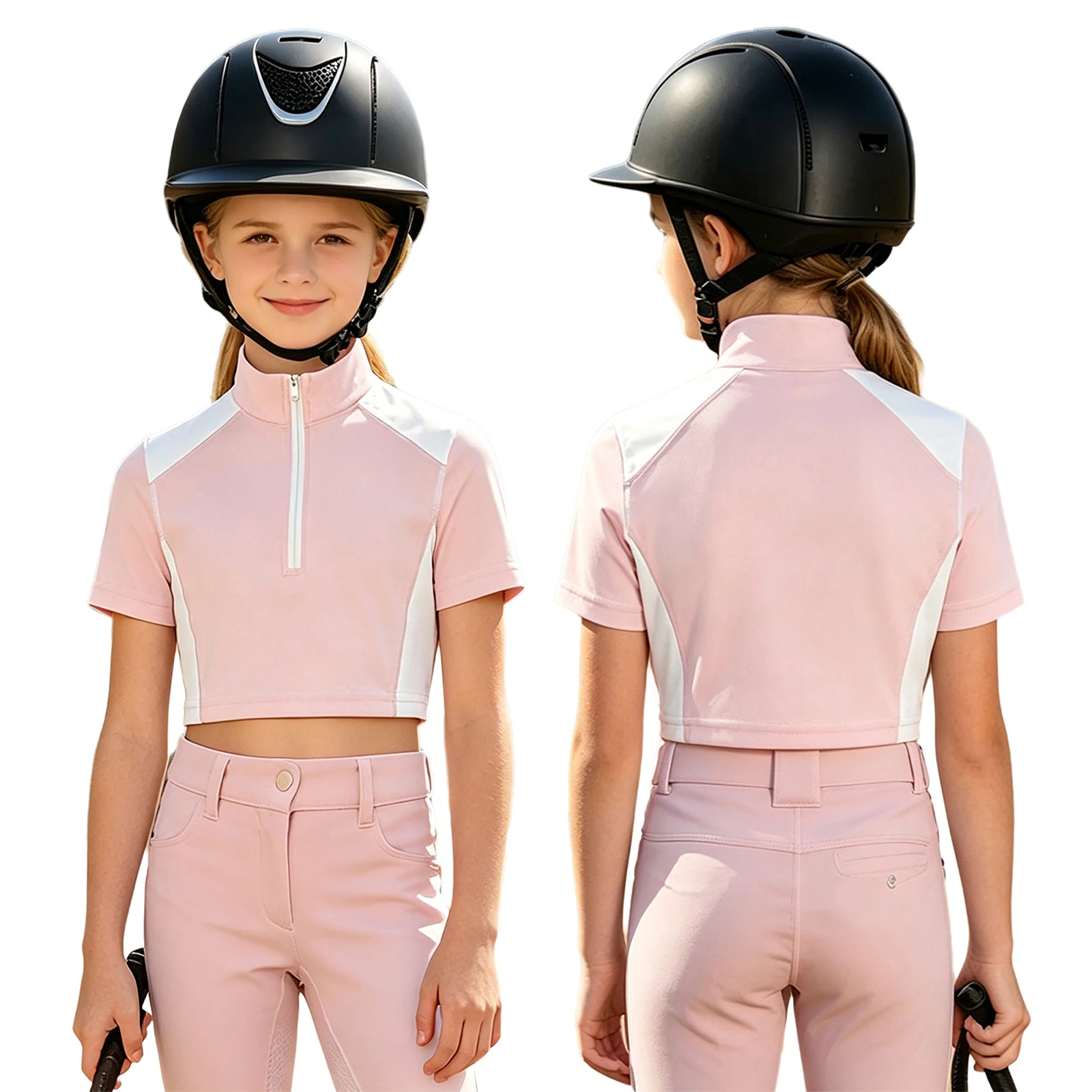 Magliette Sportive per Bambine e Ragazze per Equitazione, Maniche Lunghe, Camicia Equestre con Zip e Colletto Alto, Top Atletici per Corsa, Golf, Tennis
