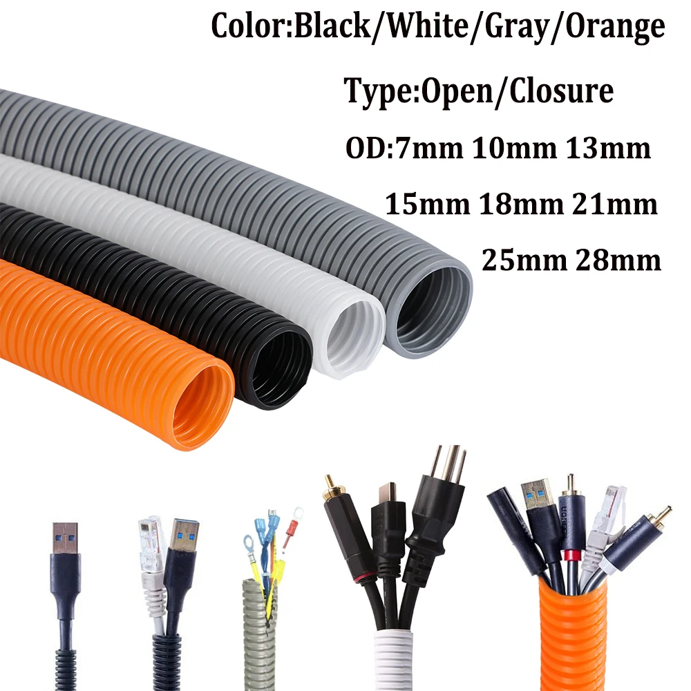 

3Meters PP Insulated Corrugated Tube 7mm - 28mm Auto Line Pipe Harness Wire Threading Plastic Split Wire Loom Protection Sleeve