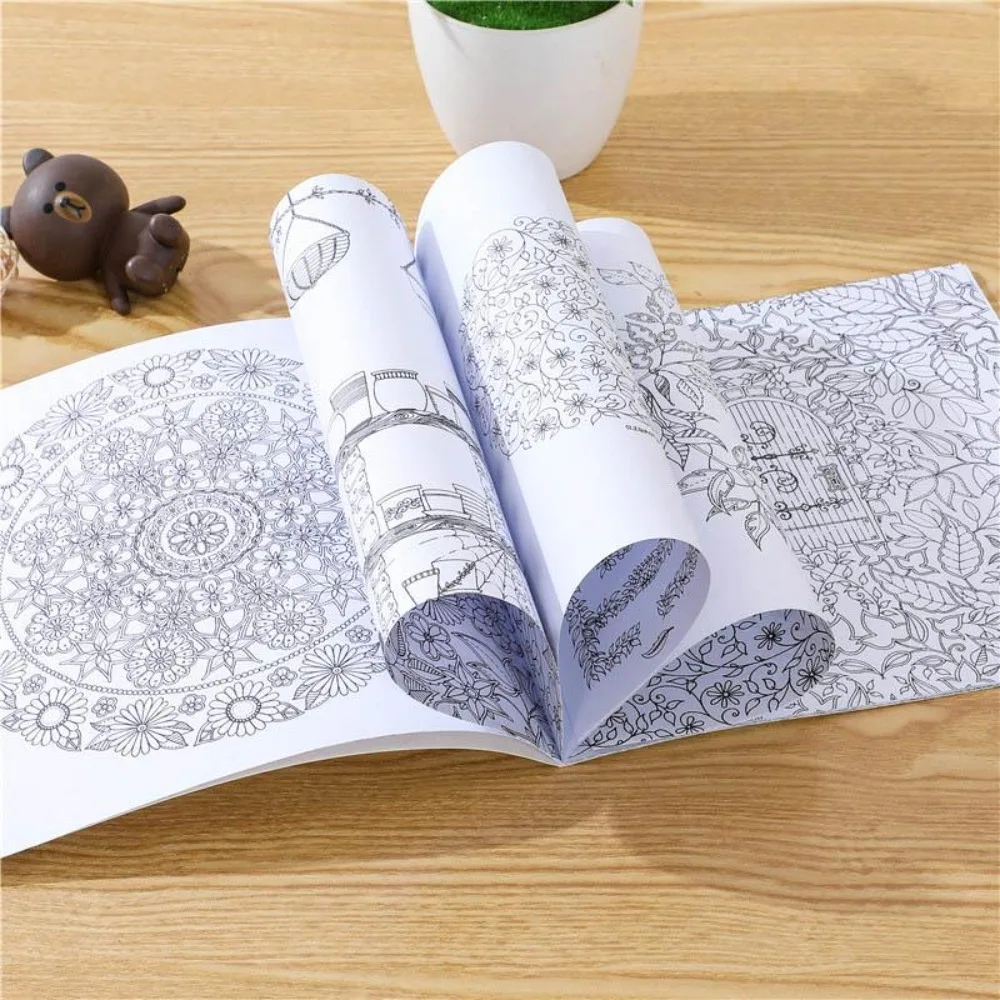 12Sheets/set Children's Colored Hand Drawn Notebook  Students Coloring Book Beginner's Colored Pencil Line Drawing Sketchbook