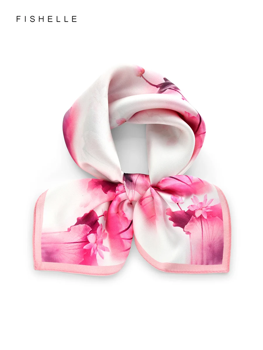 

Розовый лотос, 100% шелковый шарф, маленькие квадратные шарфы, женская шаль, роскошный подарок, повязка на голову, галстук, хиджаб, шелковый атласный платок 50 см