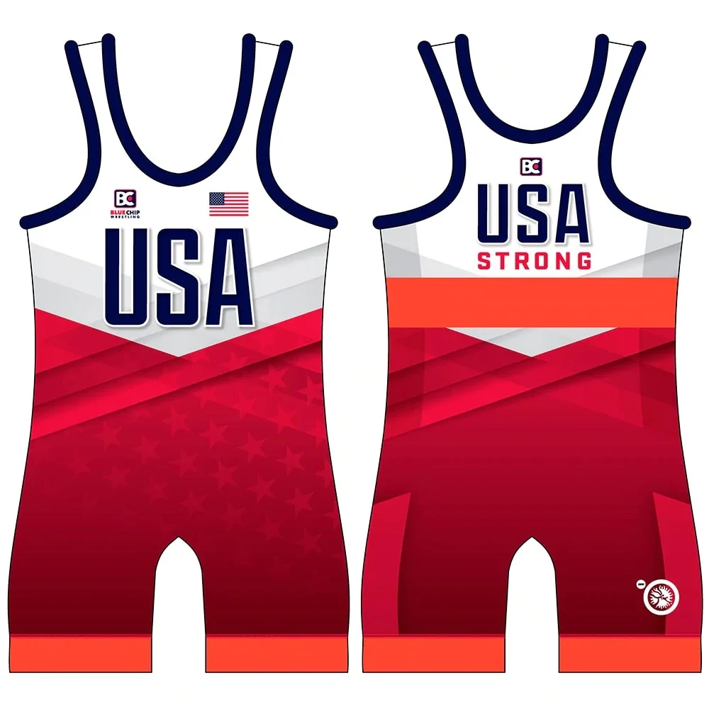 

USA Champion Team Men's Wrestling Singlets Race Suit Gym Tights Gymnastics Clothing Weightlifting Skinsuit Fitness One-piece