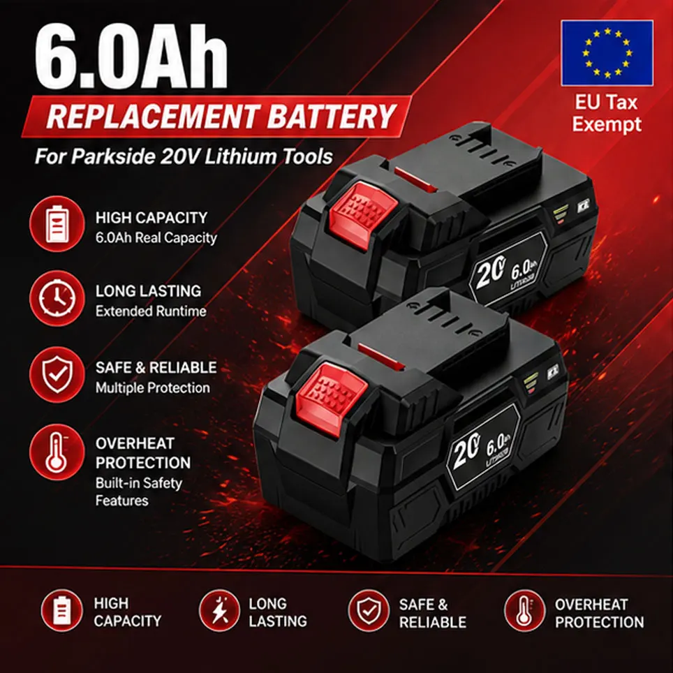 Image of Li-Ion 20V 6Ah Ersatzakku für Parkside X-20V Serie Elektrowerkzeuge, kompatibel mit PAP 20 B3, PAP 20 A3, PAPS 208 A1, für Bohrmaschine, Kettensäge, Rasenmäher