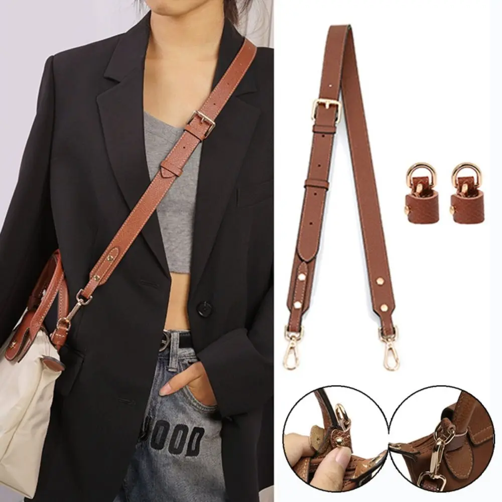 استبدال حزام الكتف من الجلد الطبيعي خالٍ من اللكمات، تعديل مشبك التحول DIY لحقيبة Longchamp ذات المقبض القصير #1