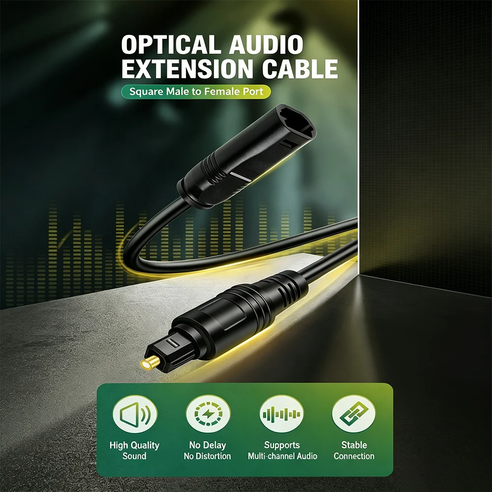 Optical Cable Extension Male to Female Fiber Digital Audio Cable For Soundbar/TV/PS4/Xbox/Home Theater